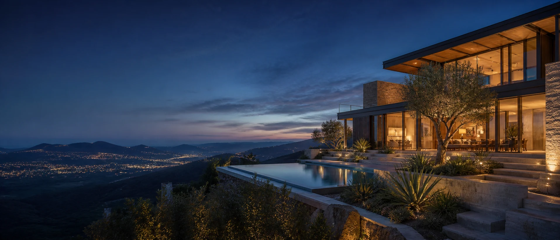 Residencia contemporánea en las colinas de Guanajuato al anochecer